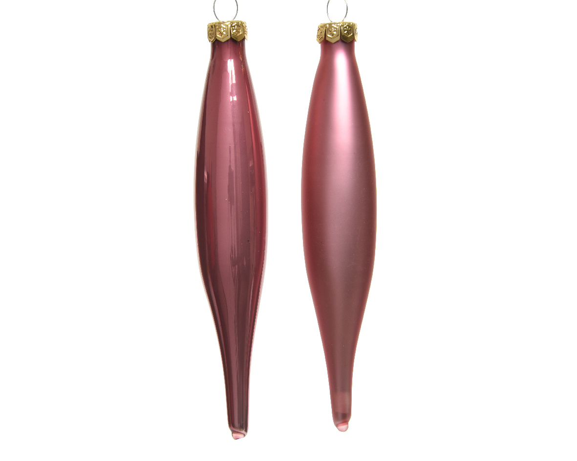 Տոնածառի ապակե երկար խաղալիք, velvet pink, 15սմ