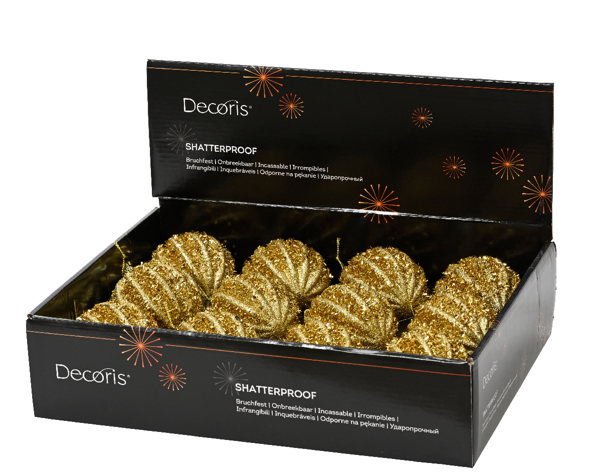 Տոնածառի  խաղալիք light gold, ոսկեգույն փայլերով, 80մմ/Տուփ 12 հատ/