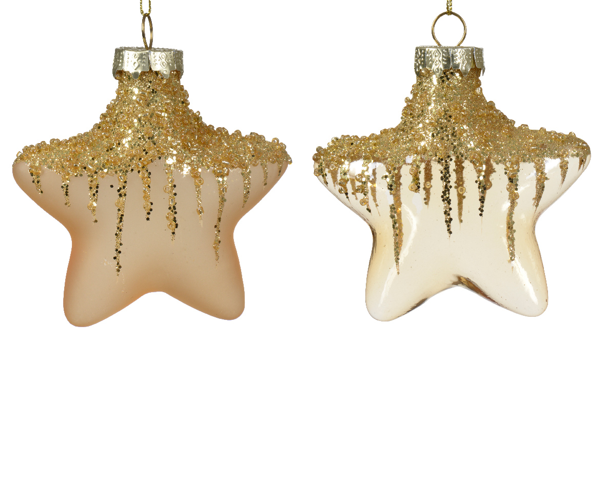 Տոնածառի ապակե խաղալիք, աստղ, light gold, 10սմ/Տուփ 2 հատ/