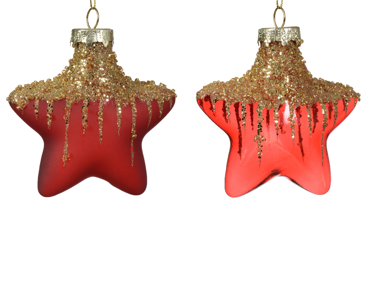 Տոնածառի ապակե խաղալիք, աստղ, christmas red, 10սմ/Տուփ 2 հատ/