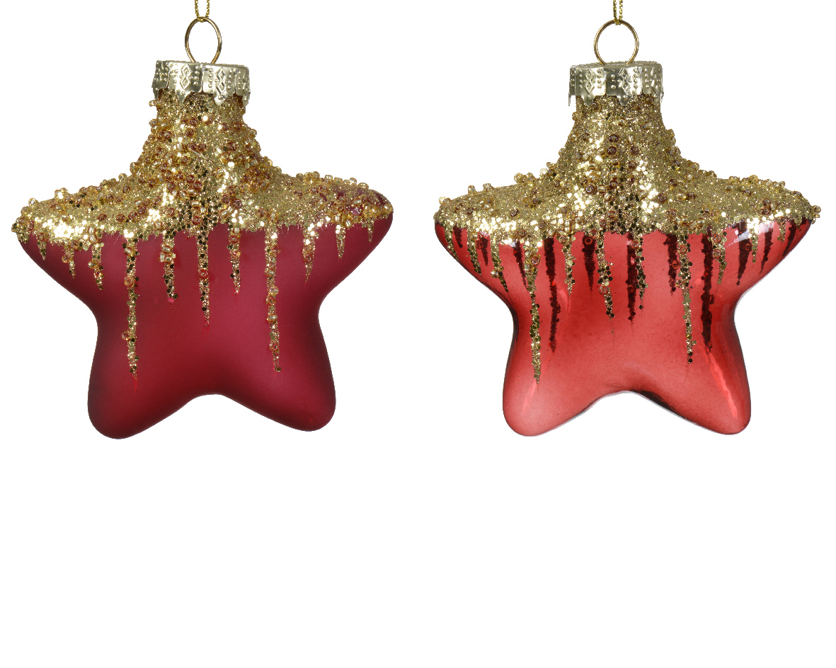 Տոնածառի ապակե խաղալիք, աստղ, oxblood, 10սմ/Տուփ 2 հատ/