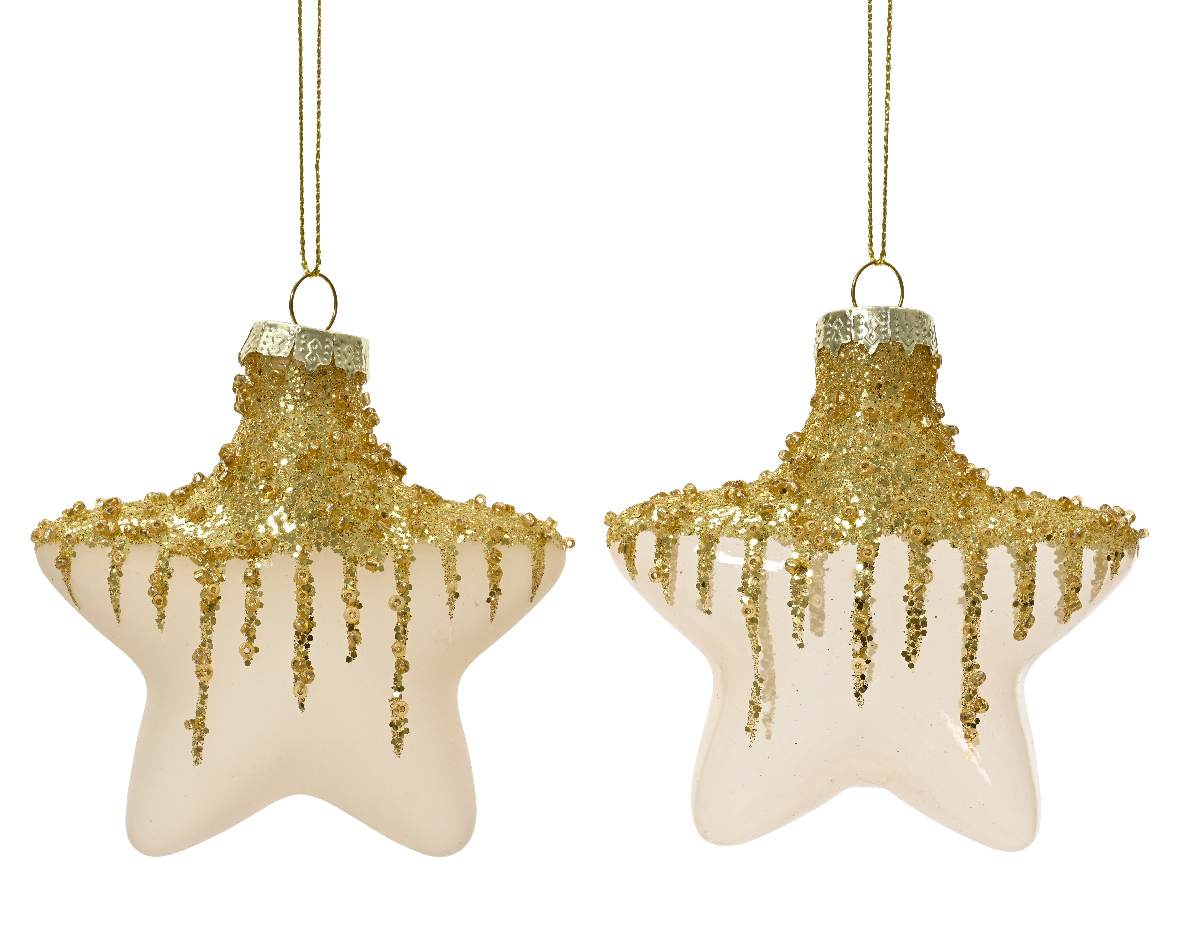 Տոնածառի ապակե խաղալիք, աստղ, wool white, 10սմ/Տուփ 2 հատ/