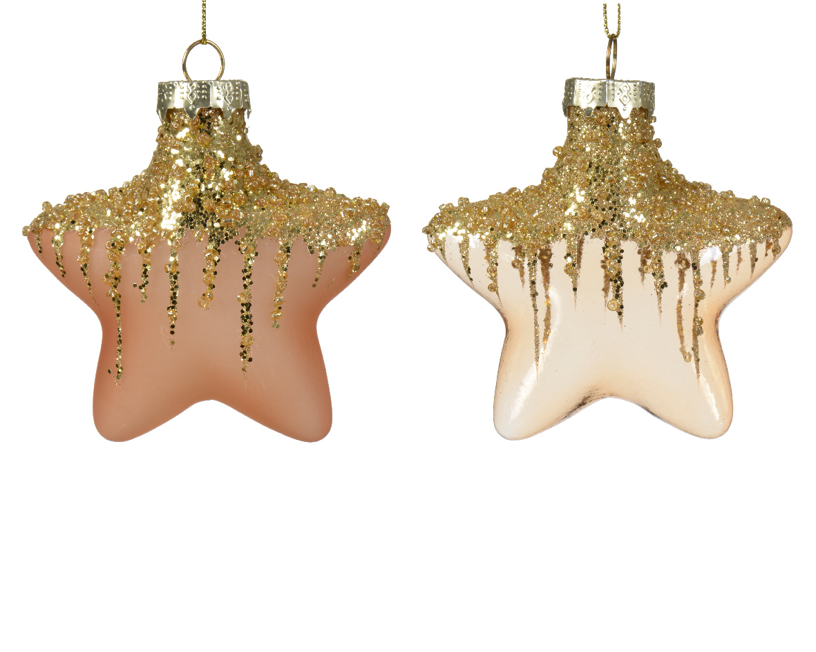 Տոնածառի ապակե խաղալիք, աստղ, red copper, 10սմ/Տուփ 2 հատ/