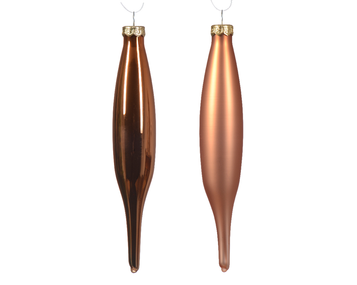 Տոնածառի ապակե երկար խաղալիք, red copper, 15սմ/Տուփ 6 հատ/