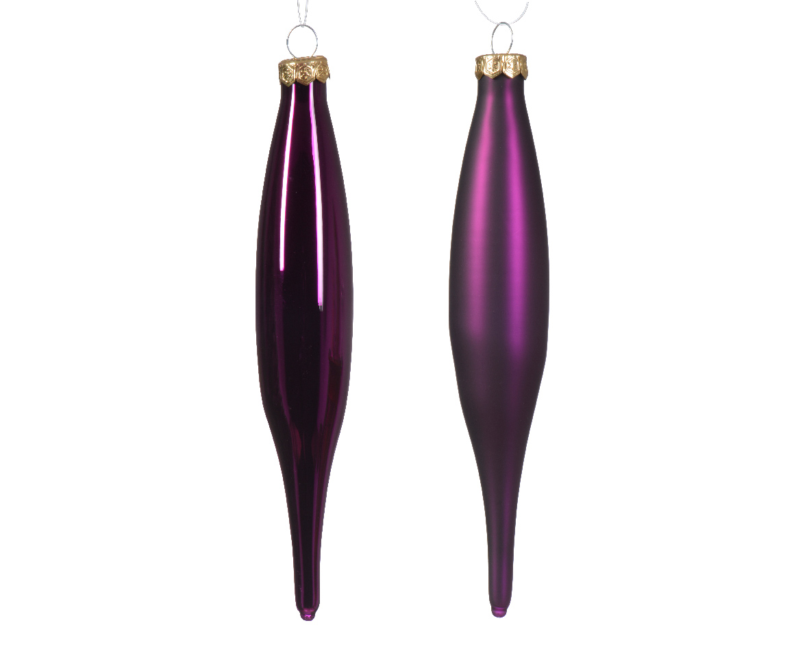 Տոնածառի ապակե երկար խաղալիք, violet, 15սմ/Տուփ 6 հատ/