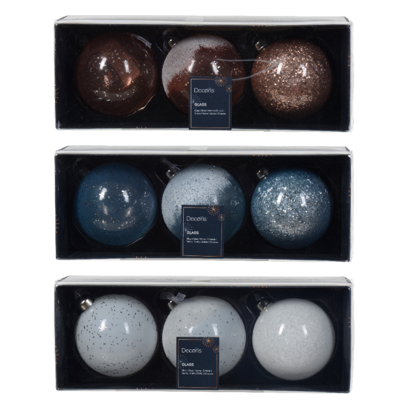 Տոնածառի ապակե խաղալիք, sparkling rose/hazy blue/winter white, փայլուն կետերով, 8սմ/Տուփ 3 հատ/