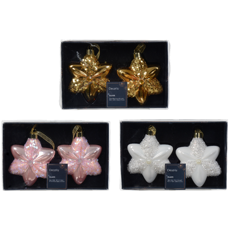 Տոնածառի ապակե խաղալիք, աստղ, blush pink/light gold/winter white, 10.8սմ/Տուփ 2 հատ/