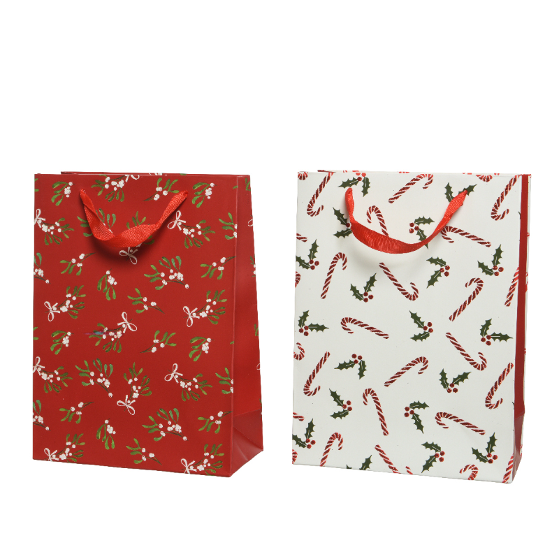 Ամանորյա թղթե տոպրակ կարմիր/սպիտակ, 10x26x32սմ