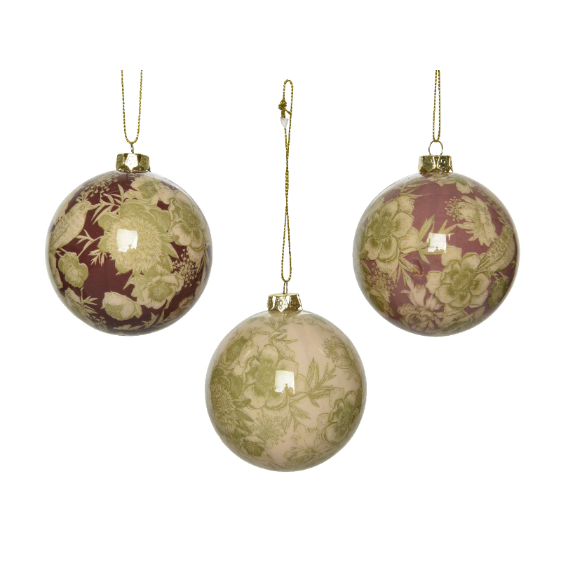 Տոնածառի խաղալիք, փայլուն, ծաղկային նախշով 8սմ