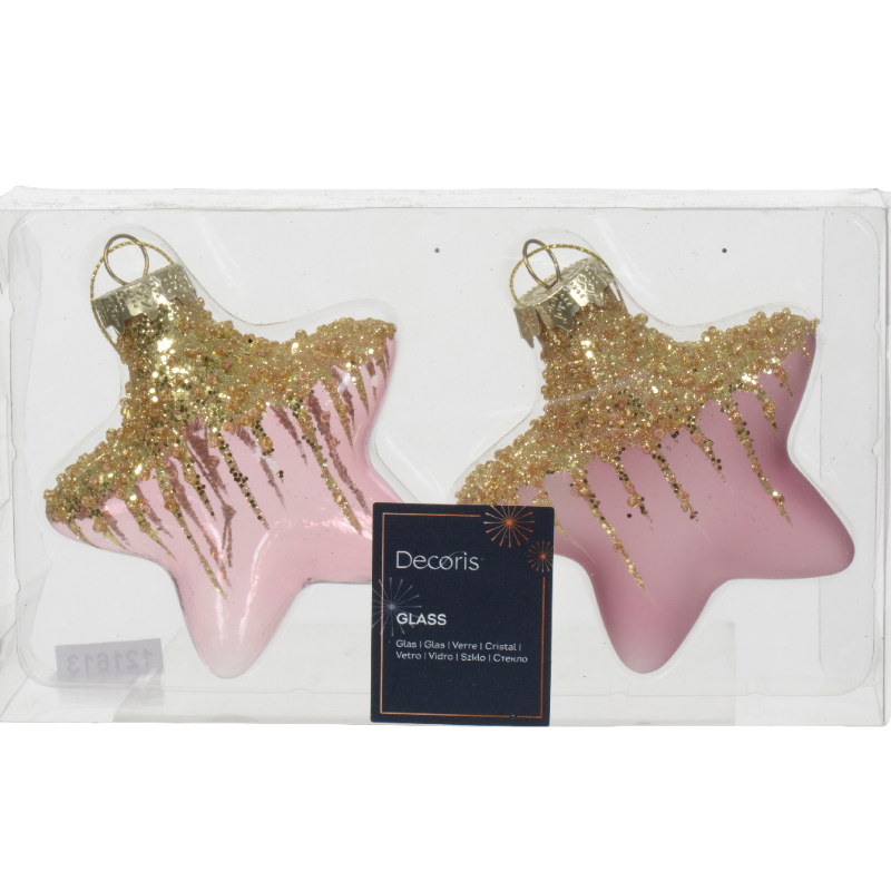 Տոնածառի ապակե խաղալիք, աստղ, velvet pink, 10սմ/Տուփ 2 հատ/