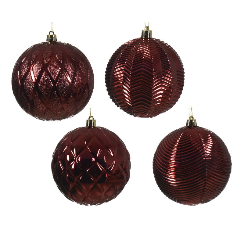 Տոնածառի խաղալիք՝ oxblood, նախշերով, 100մմ