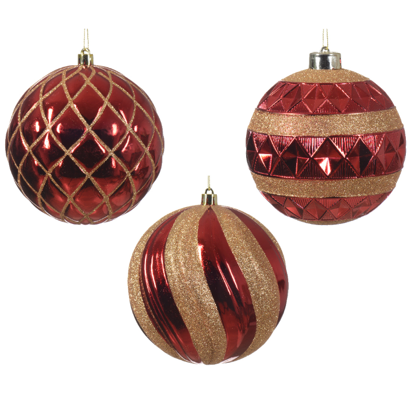 Տոնածառի խաղալիք՝ christmas red, նախշերով, 120մմ