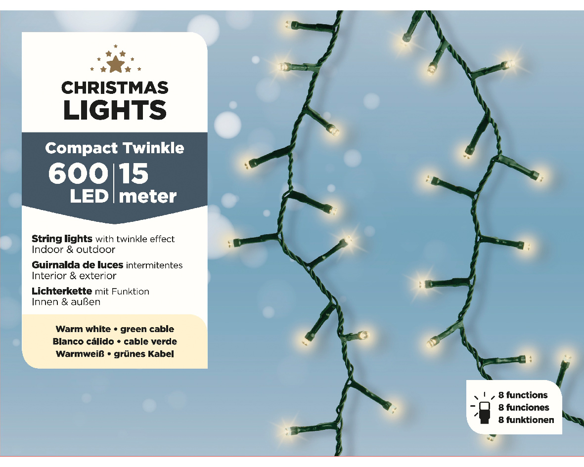 Տոնածառի լույս, 15մ, 600 LED, green/warm white