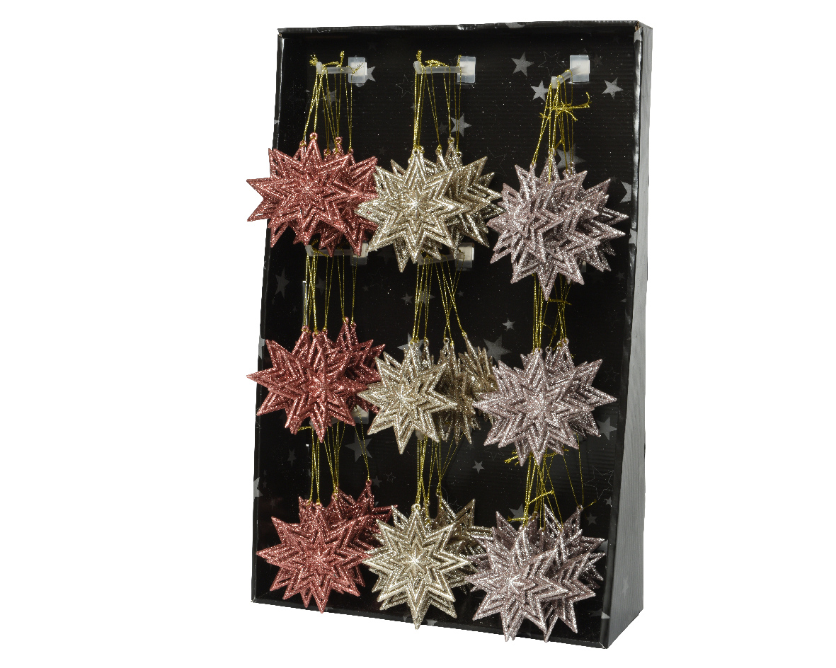 Տոնածառի խաղալիք փայլերով աստղեր, blush pink/pearl/velvet pink 11սմ