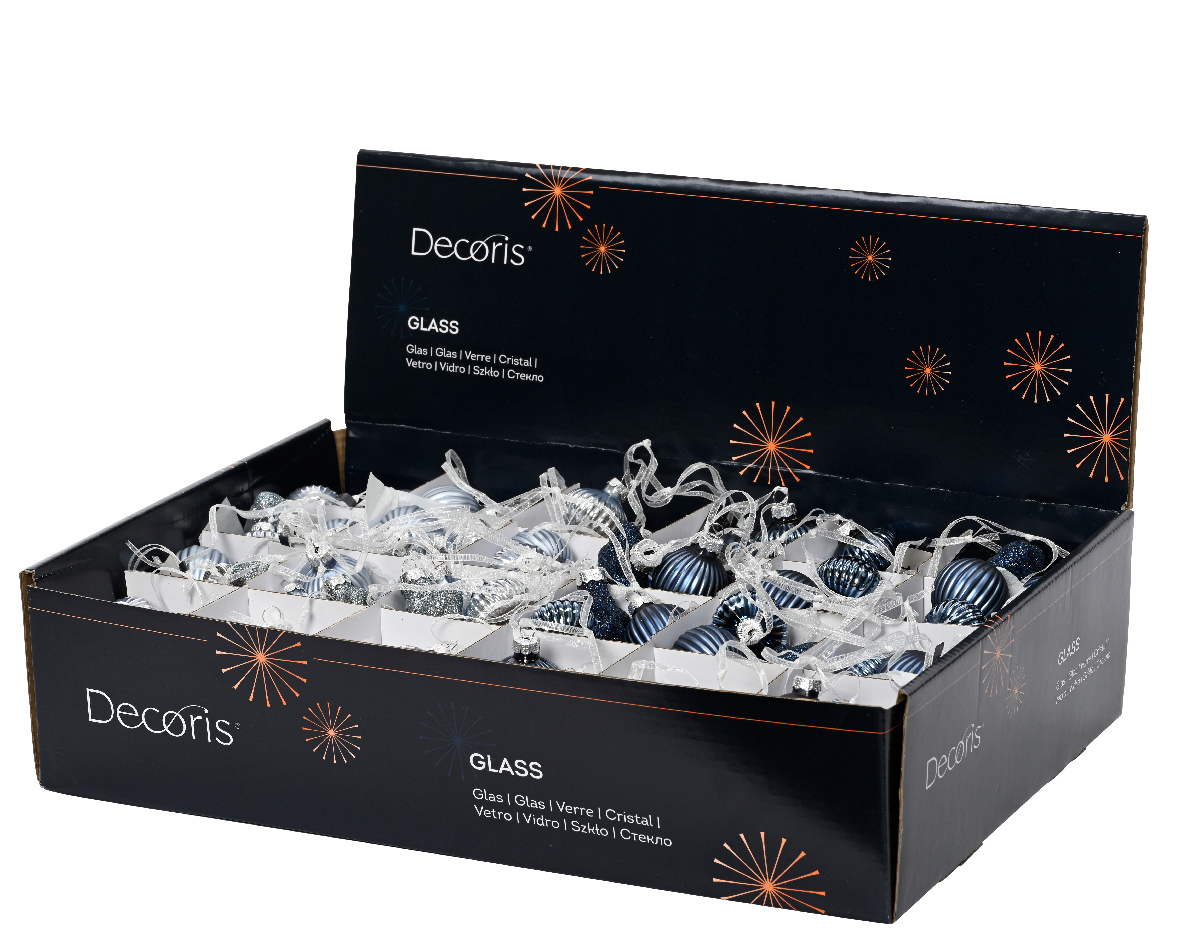 Տոնածառի ապակե խաղալիքներ, bundle hazy blue/night blue, 3.5x4x11.5սմ/Տուփ 72 հատ/