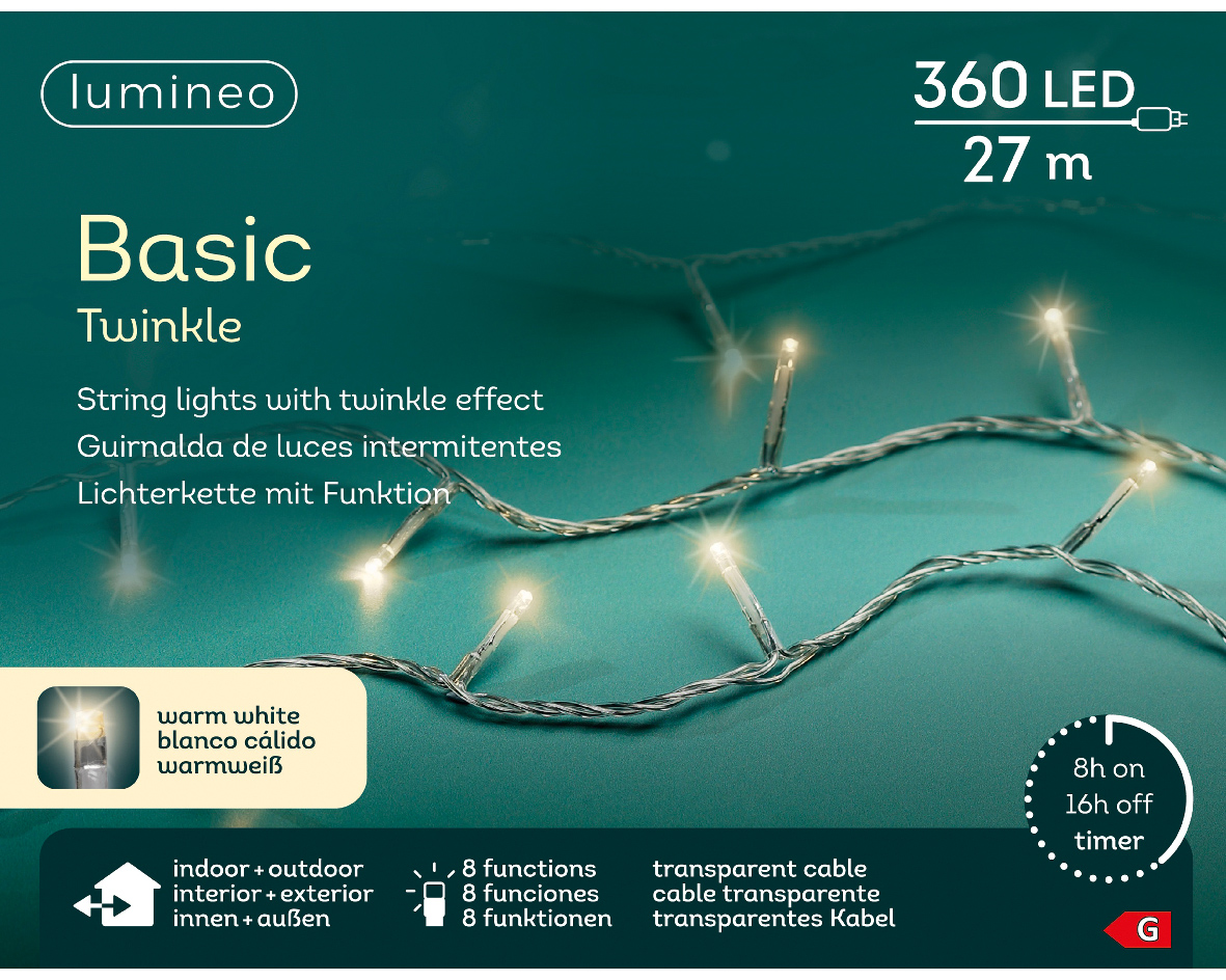 Տոնածառի լույս, 27մ, 360 LED, transparent warm white, թարթող