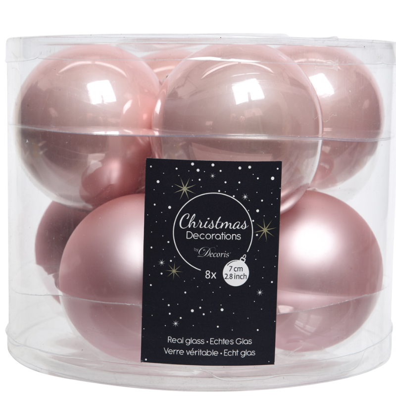 Տոնածառի ապակե խաղալիք, blush pink, mix, 70մմ