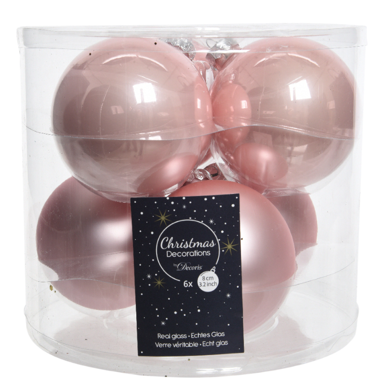 Տոնածառի ապակե խաղալիք, blush pink, mix, 80մմ