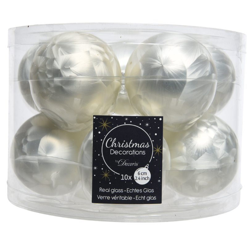 Տոնածառի ապակե խաղալիք, սառցե սպիտակ, mix, 60մմ