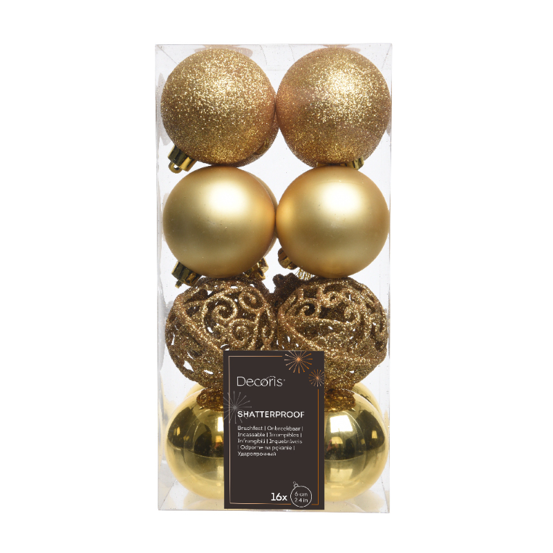 Տոնածառի խաղալիք MIX, light gold, 60մմ տուփ 16 հատ