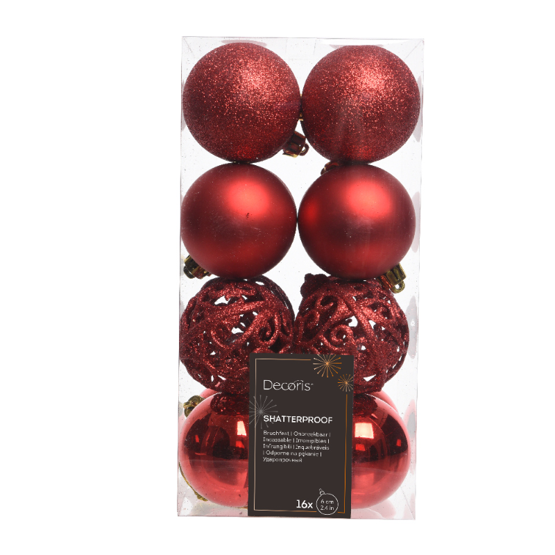 Տոնածառի խաղալիք MIX, Christmas red, 60մմ տուփ 16 հատ