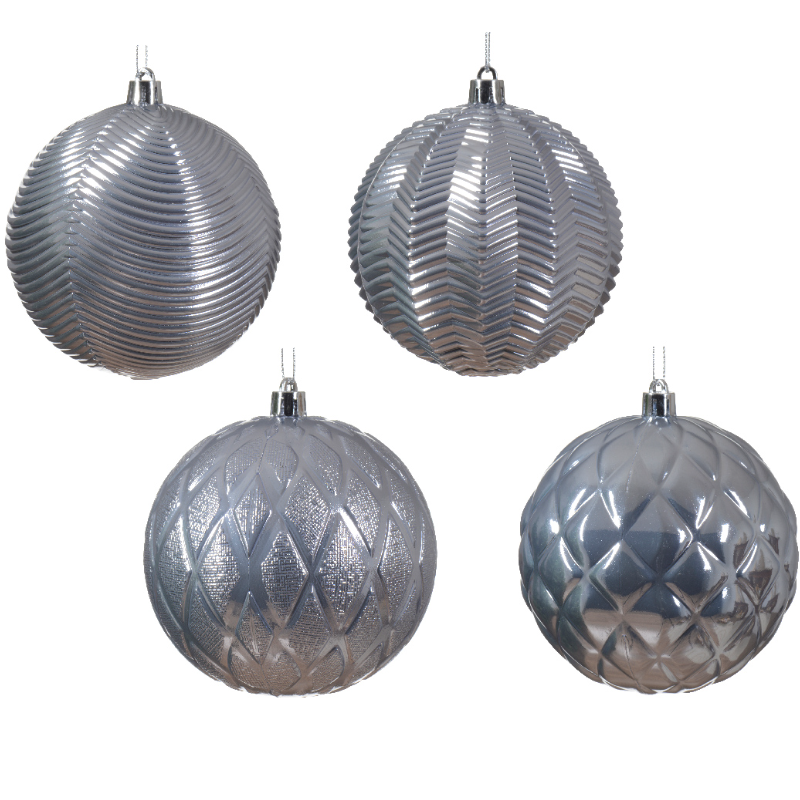 Տոնածառի խաղալիք՝ hazy blue, նախշերով, 100մմ