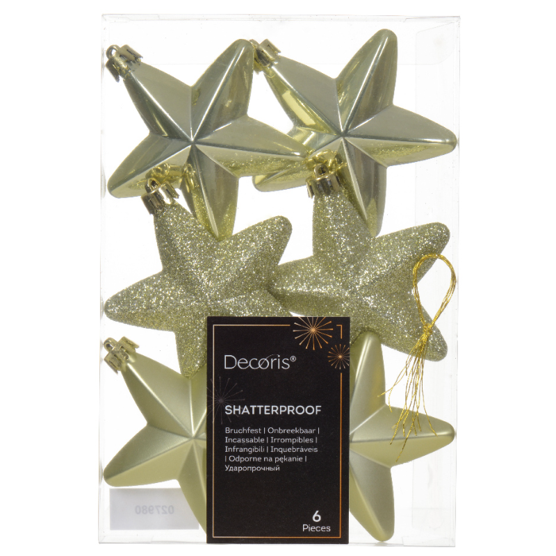 Տոնածառի խաղալիք աստղ, pistachio, 7.5սմ/Տուփ 6 հատ/