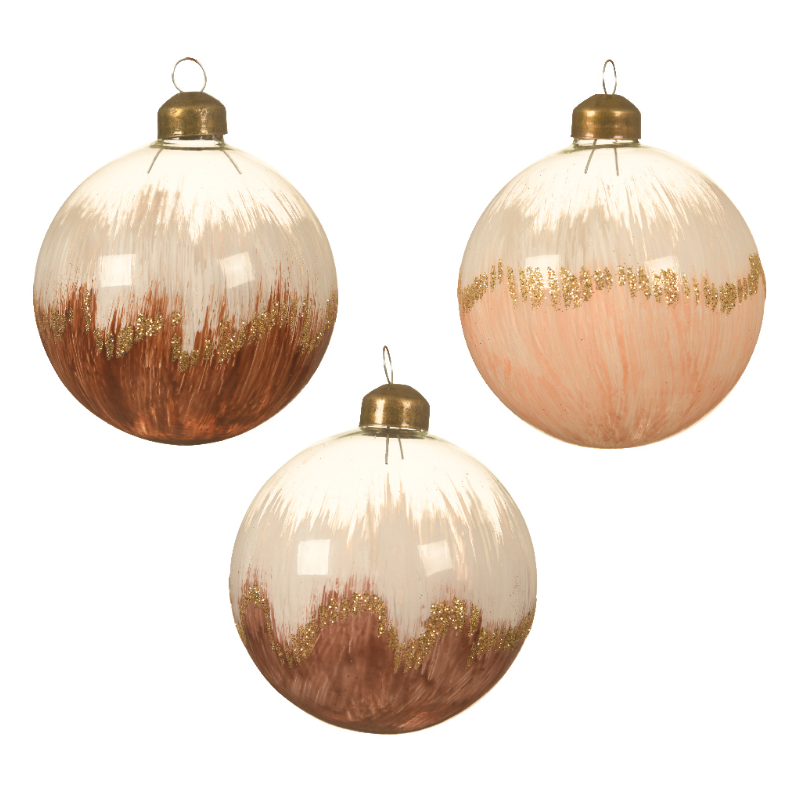 Տոնածառի ապակե խաղալիք, butterscotch/cinnamon/walnut, վրձնով ներկված, 8սմ/Տուփ 12 հատ/