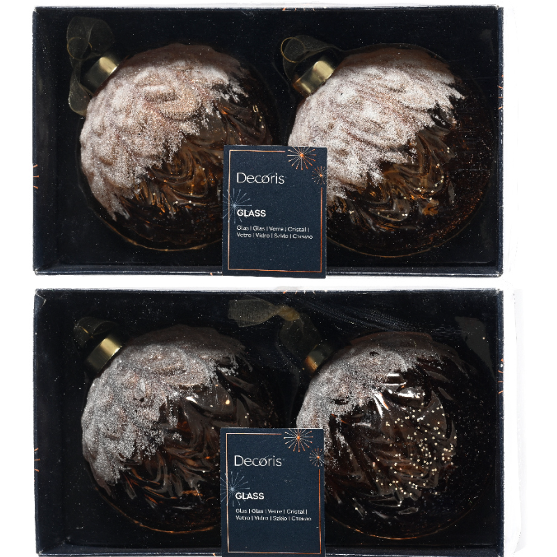 Տոնածառի ապակե խաղալիք, red copper/espresso/velvet pink, ժապավենաձև նախշով, 8սմ/Տուփ 2 հատ/