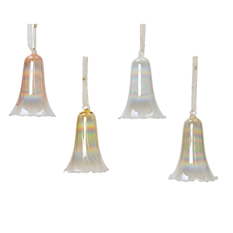 Տոնածառի ապակե խաղալիք, զանգակ, gold/blush pink/white/pearl, 9սմ/Տուփ 12 հատ/