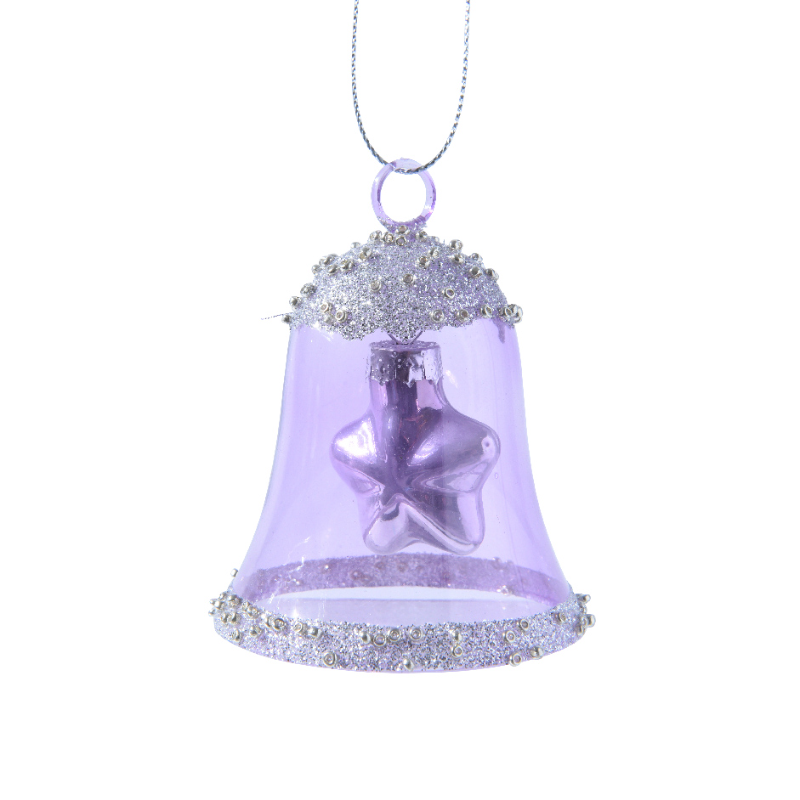 Տոնածառի ապակե խաղալիք, զանգ՝ ներսում աստղ, crystal lilac, 7.5սմ