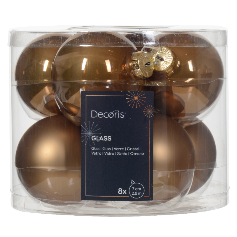 Տոնածառի ապակե խաղալիք, ginger brown, 70մմ/Տուփ 8 հատ/