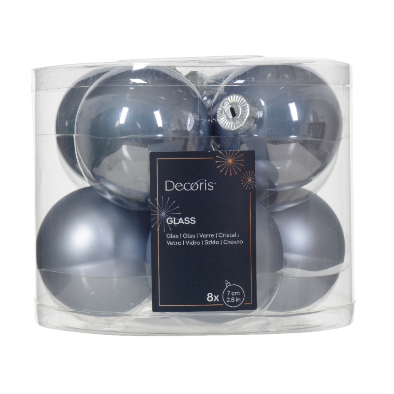 Տոնածառի ապակե խաղալիք, hazy blue, 70մմ/Տուփ 8 հատ/