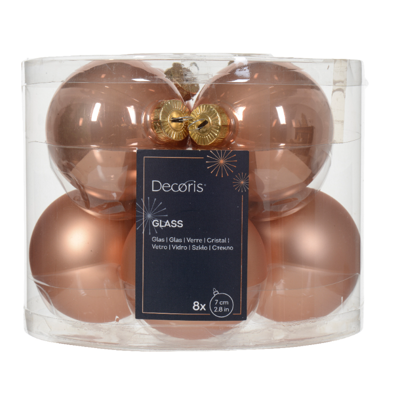 Տոնածառի ապակե խաղալիք, sparkling rose, 70մմ/Տուփ 8 հատ/