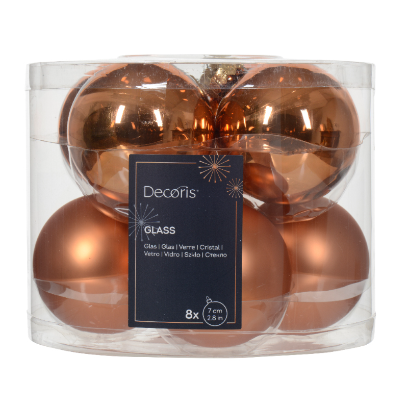 Տոնածառի ապակե խաղալիք, red copper, 70մմ/Տուփ 8 հատ/