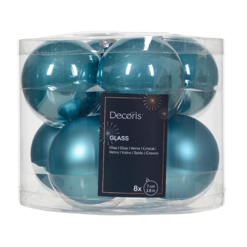 Տոնածառի ապակե խաղալիք, sugar blue, 70մմ/Տուփ 8 հատ/