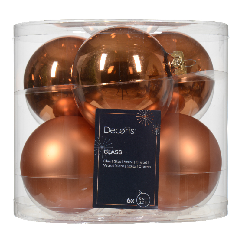 Տոնածառի ապակե խաղալիք, red copper, 80մմ/Տուփ 6 հատ/