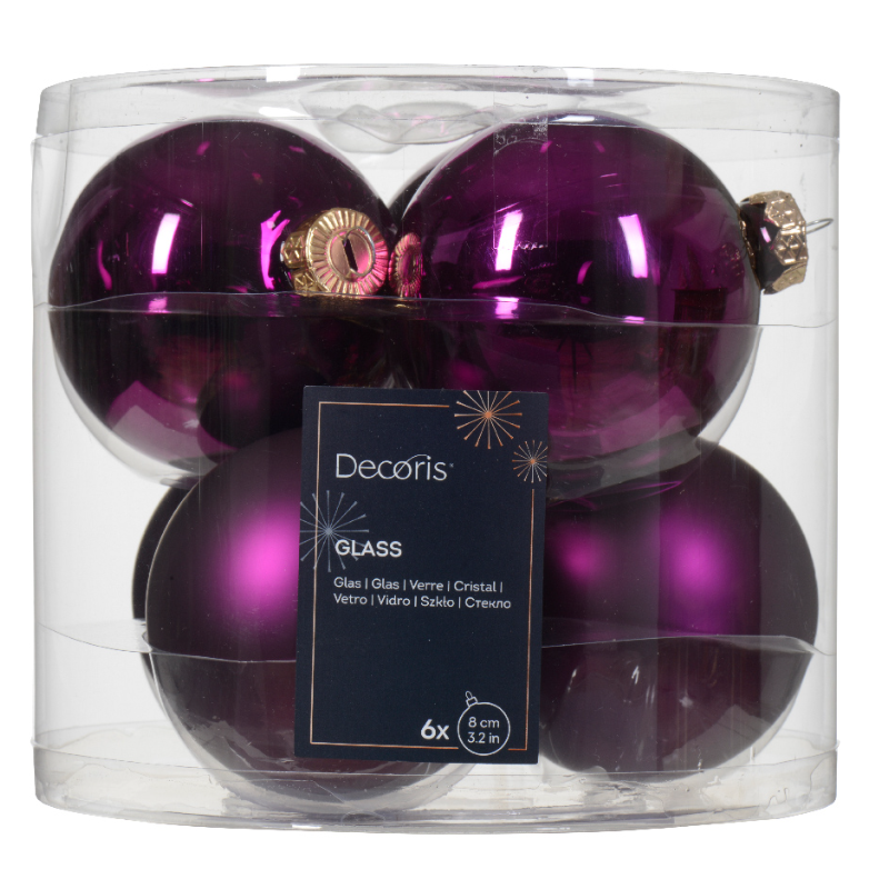 Տոնածառի ապակե խաղալիք, violet, 80մմ/Տուփ 6 հատ/