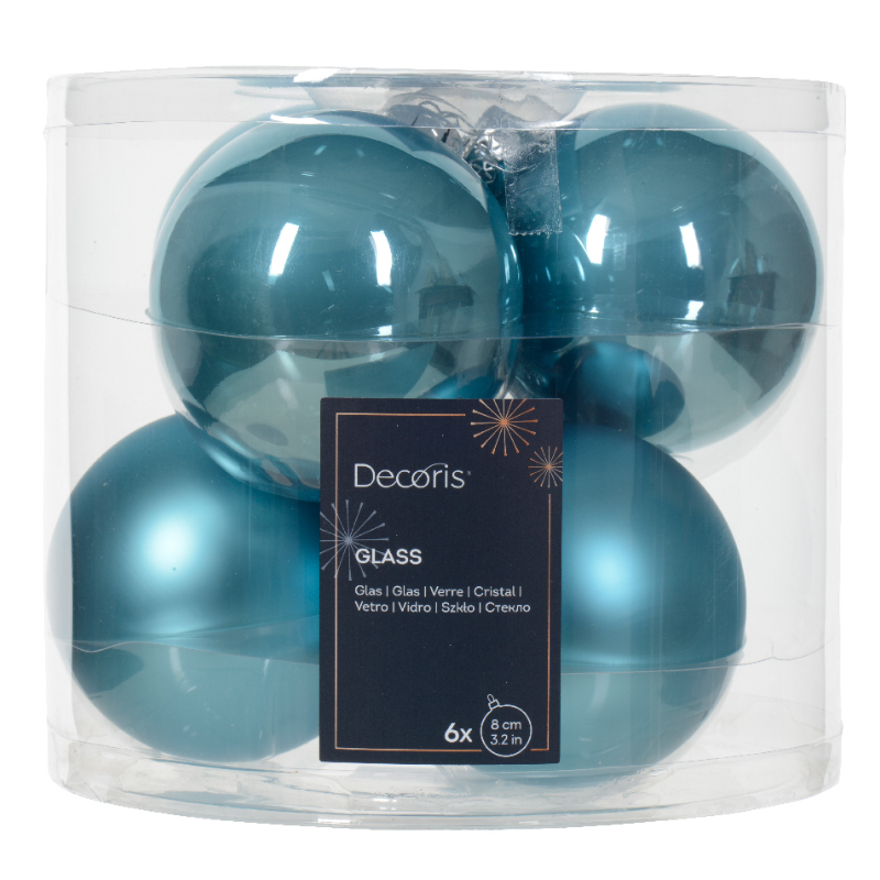 Տոնածառի ապակե խաղալիք, sugar blue, 80մմ/Տուփ 6 հատ/