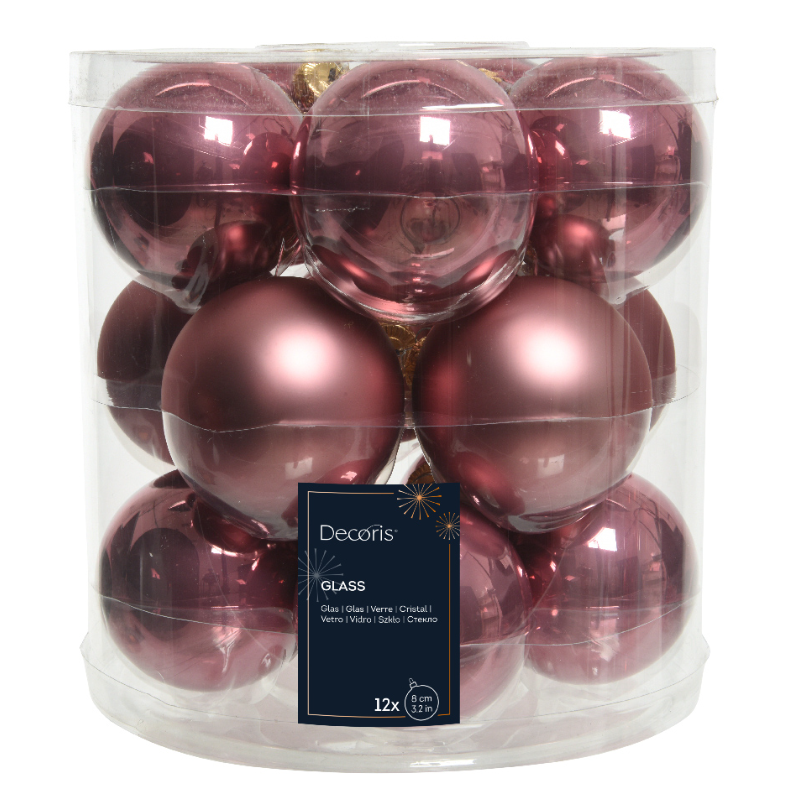 Տոնածառի ապակե խաղալիք, velvet pink, 60մմ./Տուփ 15 հատ/