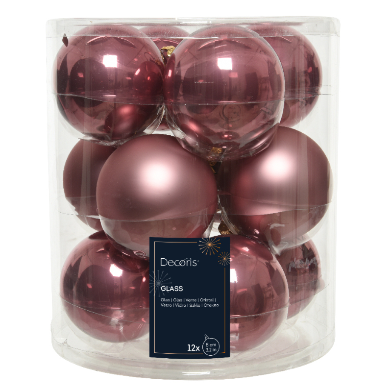 Տոնածառի ապակե խաղալիք, velvet pink, 80մմ/Տուփ 12 հատ/