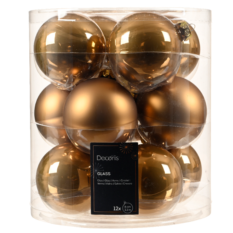 Տոնածառի ապակե խաղալիք, ginger brown, 80մմ/Տուփ 12 հատ/