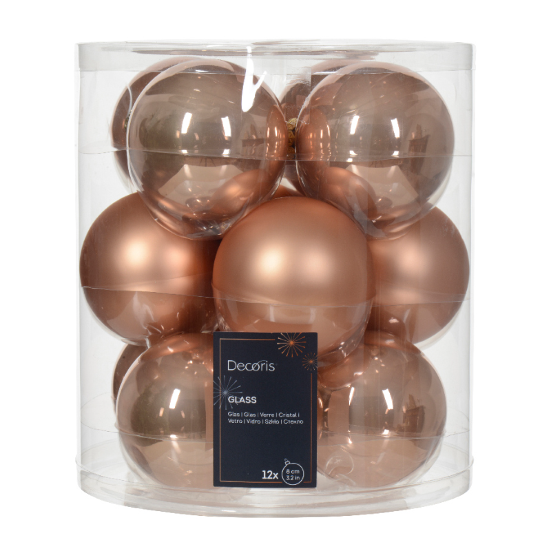 Տոնածառի ապակե խաղալիք, sparkling rose, 80մմ/Տուփ 12 հատ/