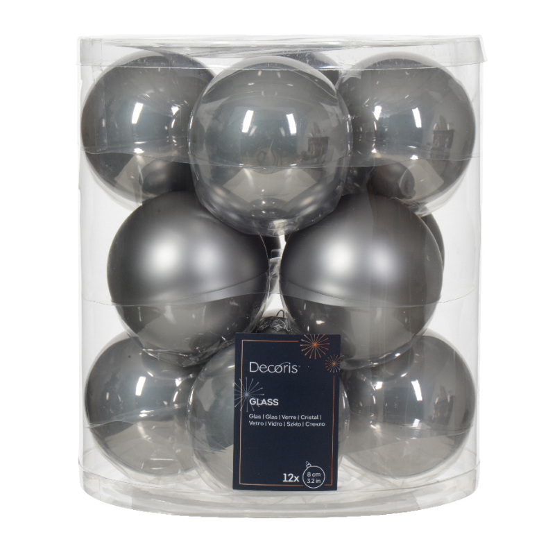 Տոնածառի ապակե խաղալիք, marble grey, 80մմ/Տուփ 12 հատ/