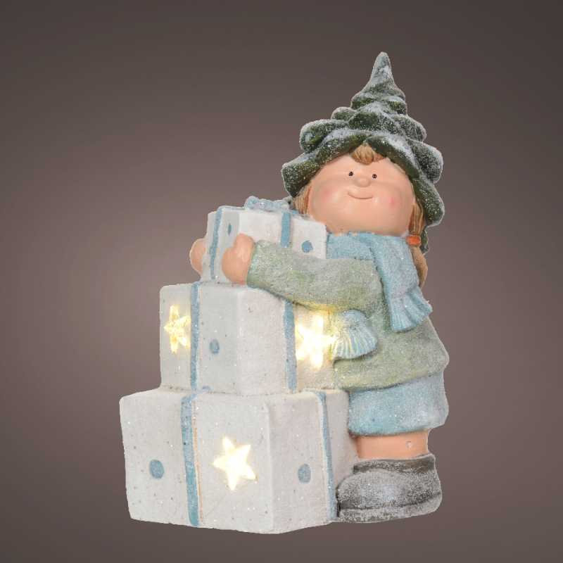 Ամանորյա արձան երեխա՝ լուսավորվող նվերների տուփերով 21.5x23x36.2սմ