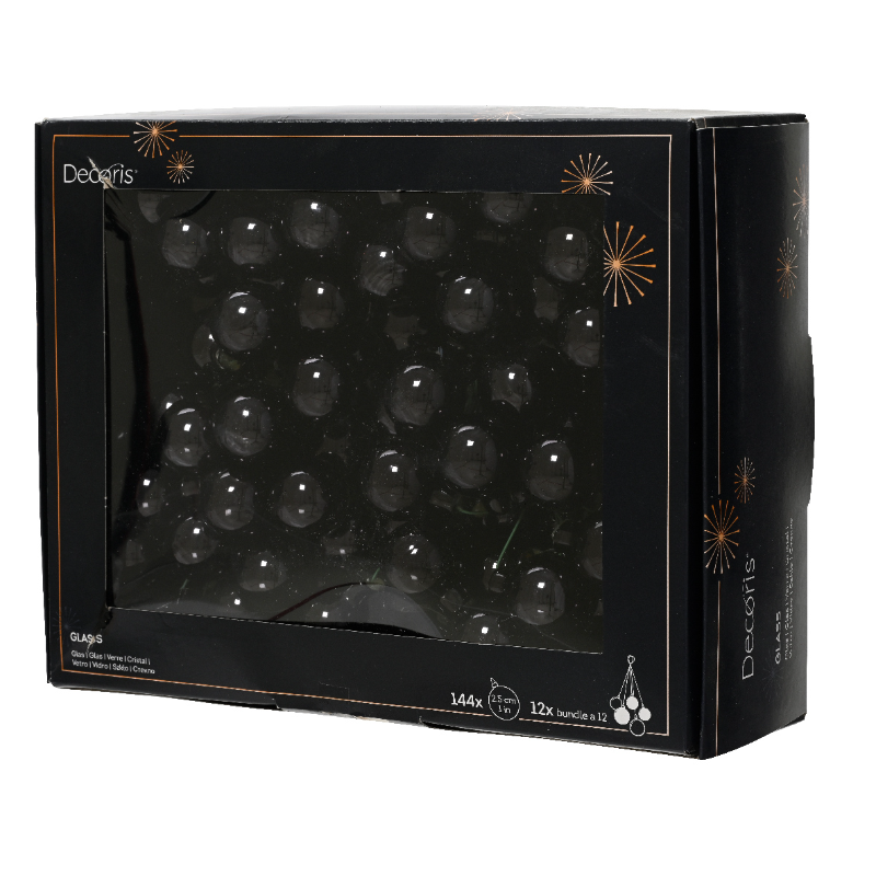 Տոնածառի խաղալիք, փնջով, փայլուն black, 25մմ /Տուփ 12 հատ/