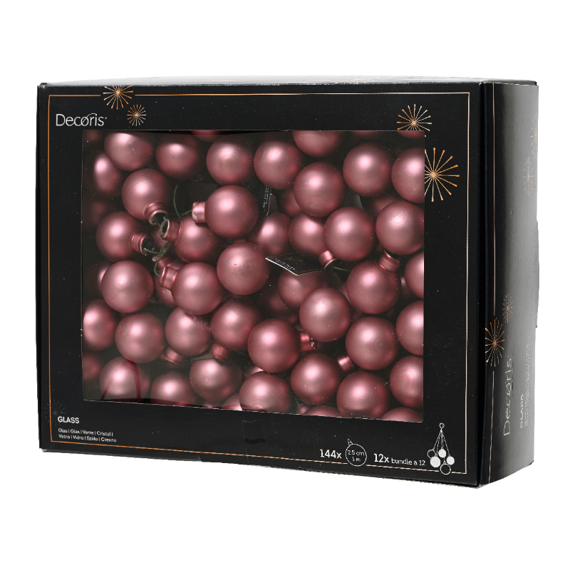 Տոնածառի խաղալիք, փնջով, անփայլ velvet pink, 25մմ տուփ 12 հատ