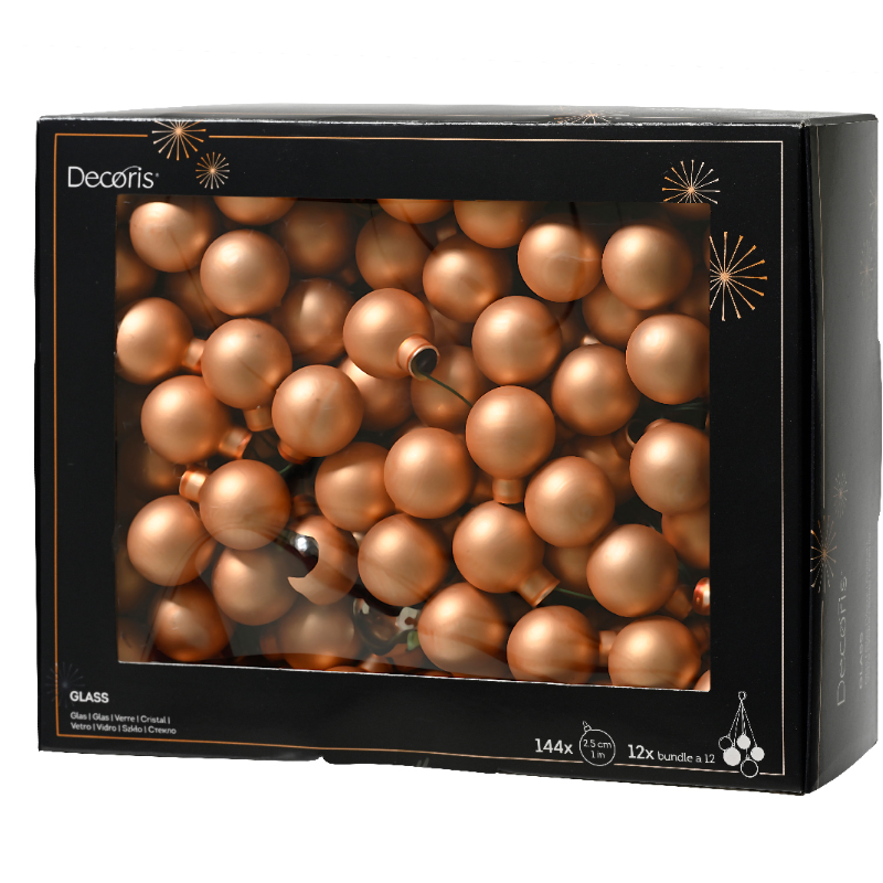 Տոնածառի խաղալիք, փնջով, անփայլ sparkling rose, 25մմ /Տուփ 12 հատ/