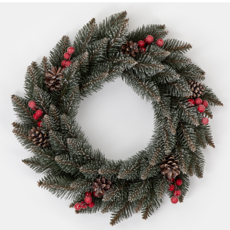 Ամանորյա օղակ ձյունապատ, կարմիր հատապտուղներով SIBERIAN SPRUCE SNOW PVC, 60 սմ