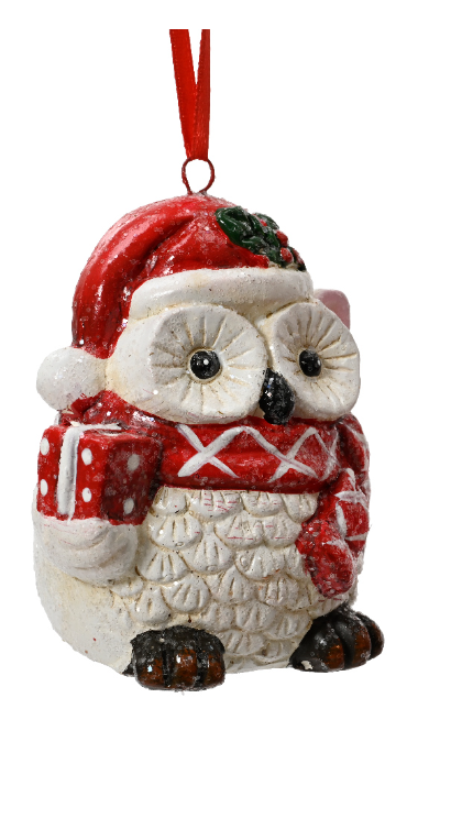 Տոնածառի խաղալիք բու` կարմիր գլխարկով, 8.3սմ